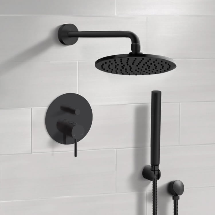 Remer SFH74 Matte Black Shower System With 8 Inch Rain Shower Head and Hand Shower